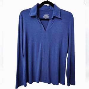 Investments Essentials Blue Pullover Long Sleeve Collar V Neck-size PM